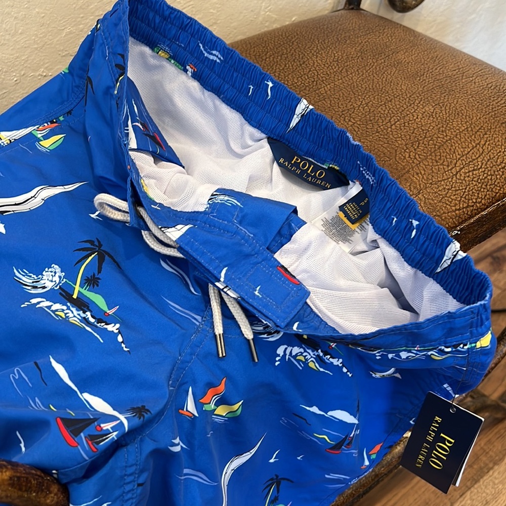Brand New Ralph Lauren’s Polo Men’s Blue Nautical Swimwear with 3 pocket front! - Picture 7 of 9